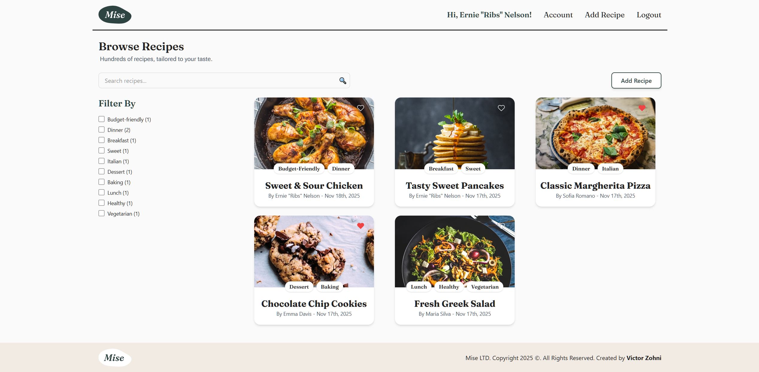 Mise recipe application screenshot